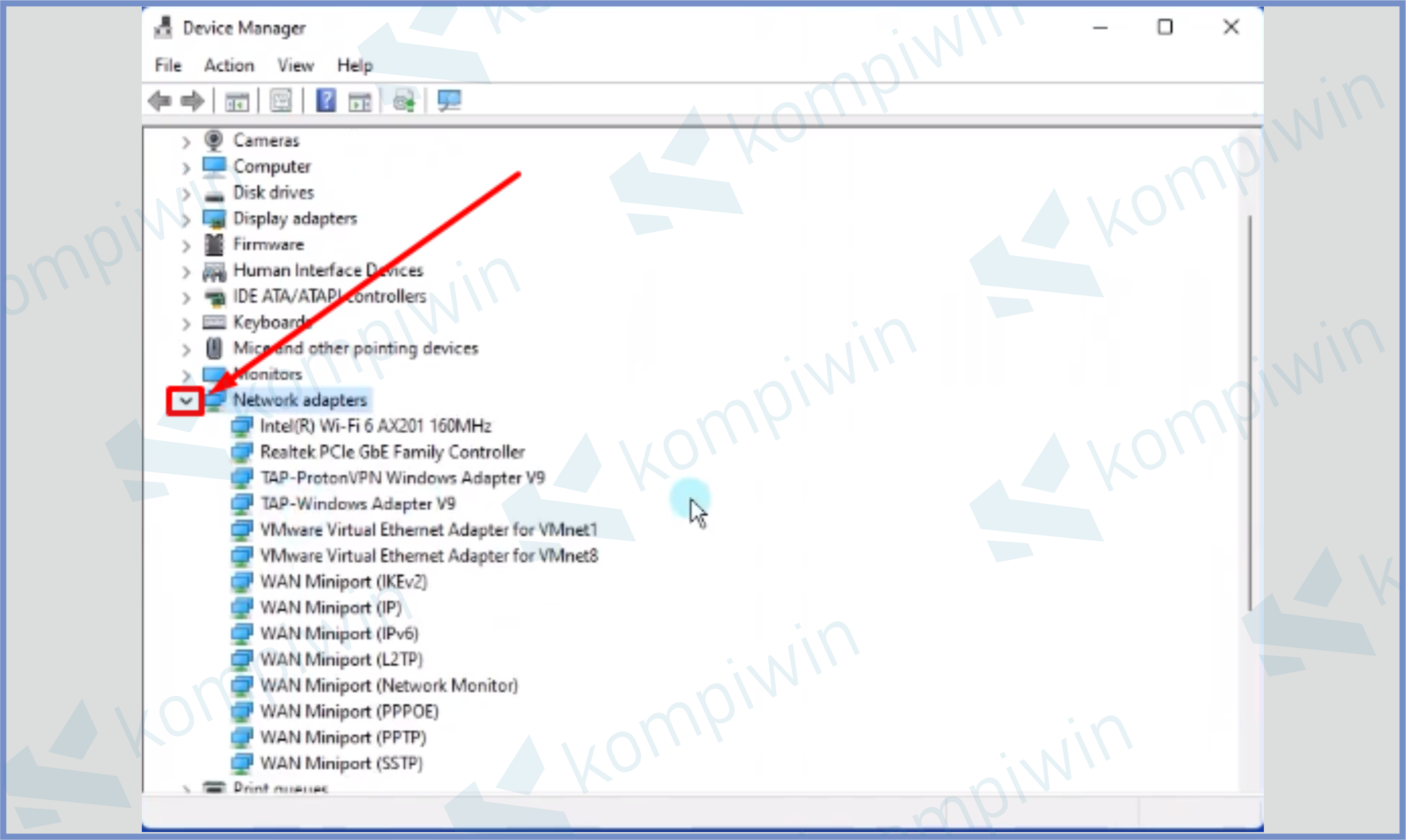 Klik Panah Network Adapter