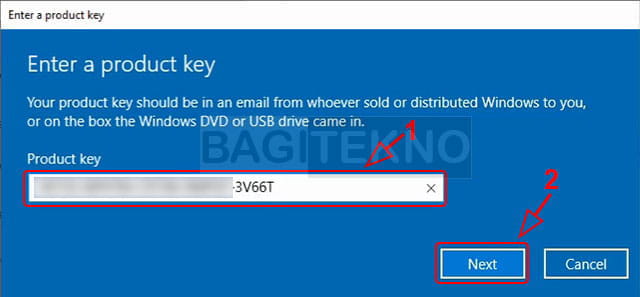 Masukkan product key Windows 10